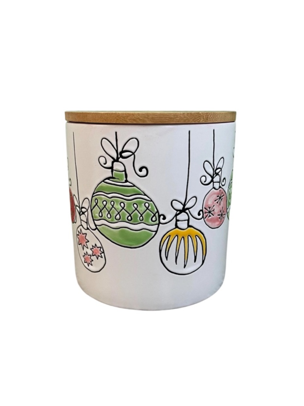 Spectrum Designz Retro Christmas Ornaments Small Canister & Bamboo Lid White